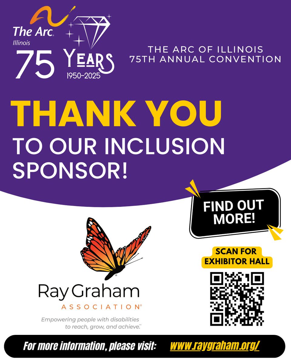 arcillinois's tweet image. Thank You to Our Inclusion Sponsor, Ray Graham Association!
Visit Exhibitor Hall ➡ bit.ly/3Y1WGbu
More on Ray Graham ➡ raygraham.org
Register ➡ bit.ly/4bqCEgu
#inclusionsponsor #TheArcofIllinois #AnnualConvention #RayGrahamAssociation