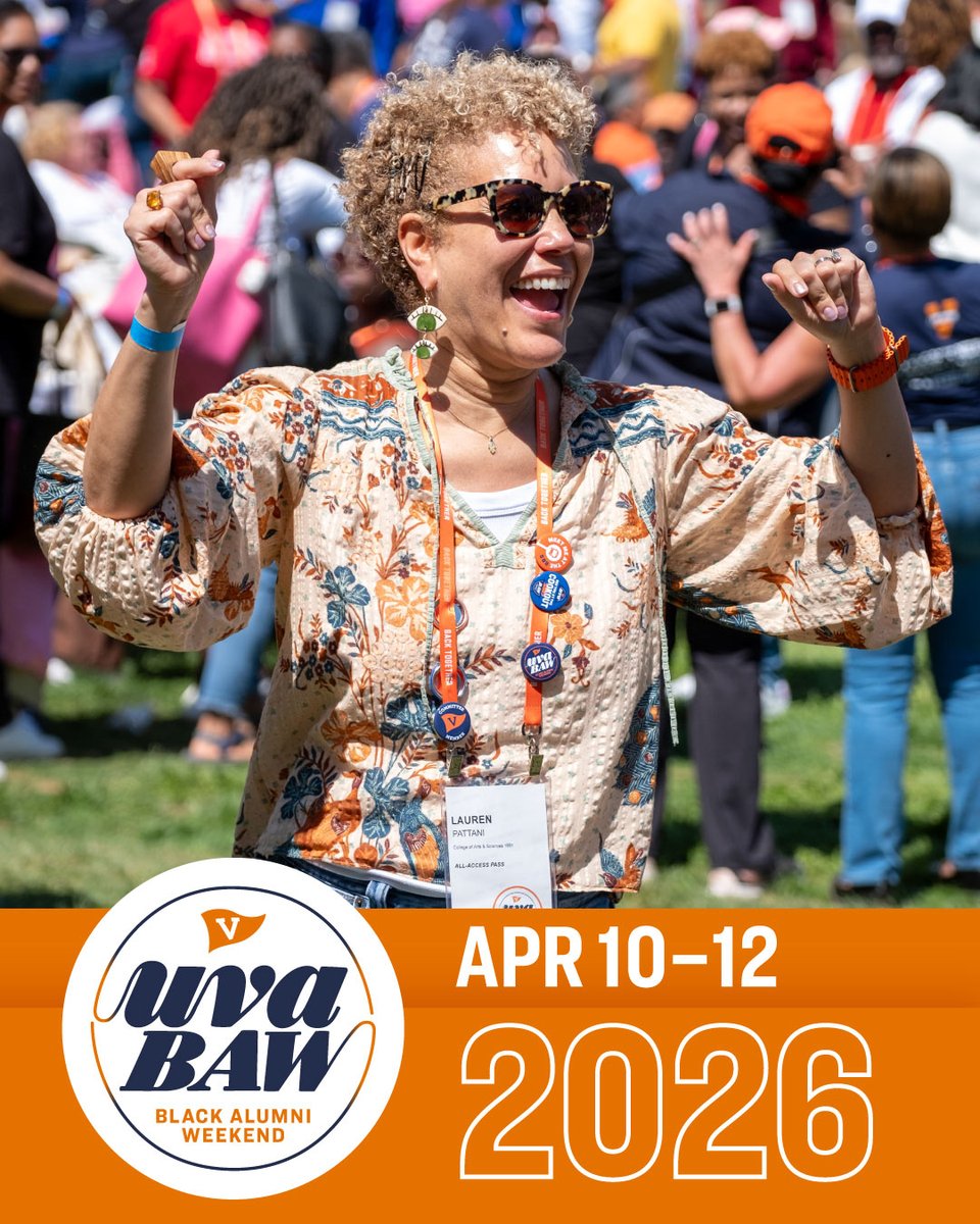 Save the date for BAW: April 10–12, 2026! All alumni are invited to join us for a weekend of connection and lifelong memories in celebration of the Black community at UVA—a tradition over 40 years in the making. Let us know if you're planning to attend! alumni.virginia.edu/baw/planning-t…