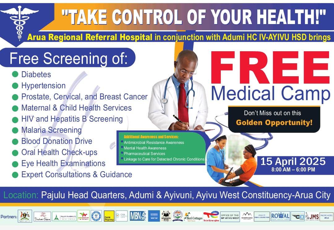 On behalf of AYivu Health Sub District IE ADUMI HC IV, Pajulu Hc III and Ayivuni HC III, 

I want to thank all stake holders for the successful Medical camp Eg 
IPs, Religious and Political leadership especially MP AYIVU WEST CONSTITUENCY ARUA CITY.