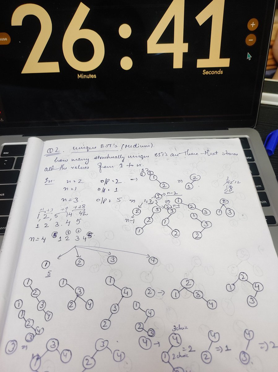 SejalKaur16's tweet image. Just took a mock test for BST revisionโ90 minutes, 3 questions.
Managed to solve 2/3 โ
The one I couldnโt crack? Unique BSTs ๐ณ
Spent time understanding it post-test
#DSA #BinarySearchTree
#CodingJourney
