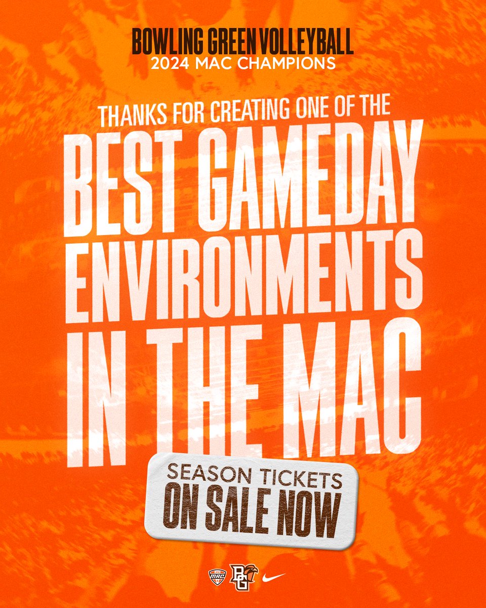 Join the excitement! Tickets are now on-sale for the MAC leader in volleyball attendance each of the last two seasons! 

📰: tinyurl.com/24tk6att
🎟️: tinyurl.com/295c8vob

#AyZiggy || #BGVB25 || #BGWarriors || #AyZiggy