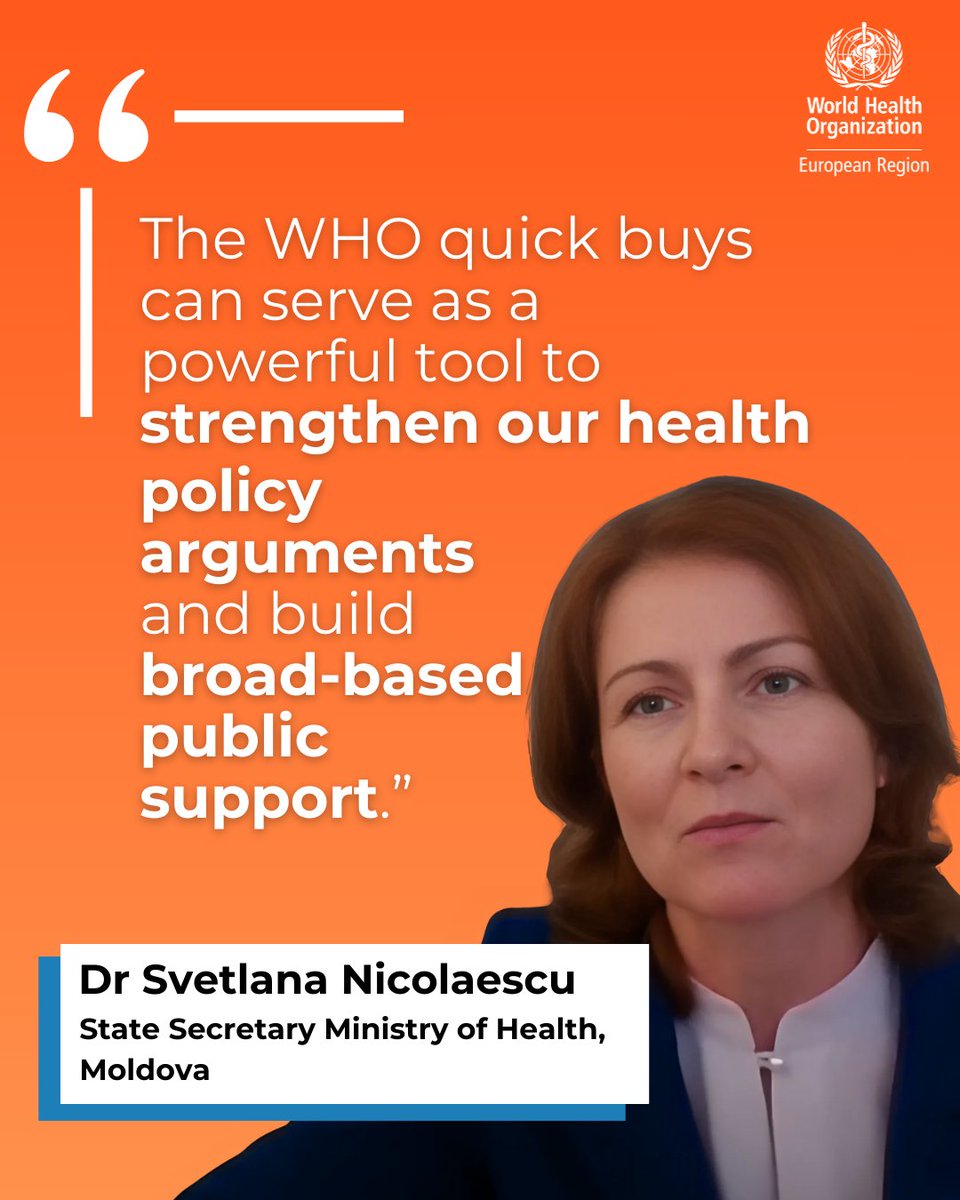 🆕 WHO/Europe’s quick buys show that tackling #NCDs is real - and fast. 25 actions deliver results in 1-5 years.

💬 Dr Svetlana Nicolaescu of the Ministry of Health of Moldova, said the quick buys can reinforce policies that put people’s health first.

bit.ly/4casNM8