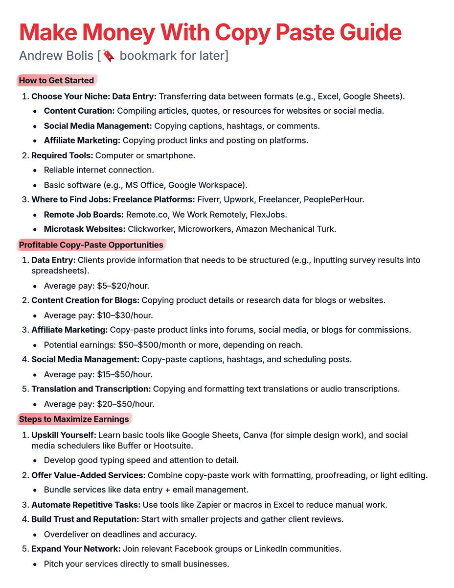 AndrewBolis's tweet image. RIP 9 to 5 jobs. You can easily earn $489 daily by doing simple copy-paste work.

I usually charge $89 when selling my proven guide, but it’s FREE for today only.

Like + Comment 'Copy' and I'll send you the detailed guide for FREE.

Must follow me to get it in DM. FREE for 24…