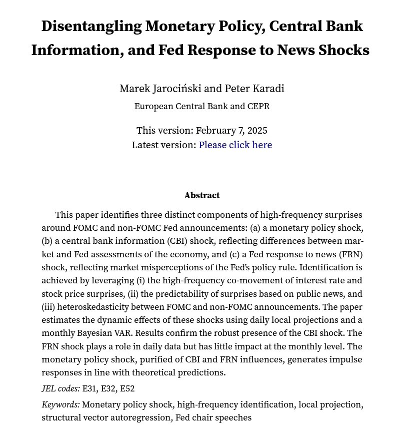 <a href="/TheStalwart/">Joe Weisenthal</a> According to Jarocinski and Karadi, when that hypothetical 50 bp surprise cut (MP shock) hits the tape, your first question should be: Is the S&amp;P flying or tanking? That tells you how much of the move in the long bond will stick once the dust settles.
