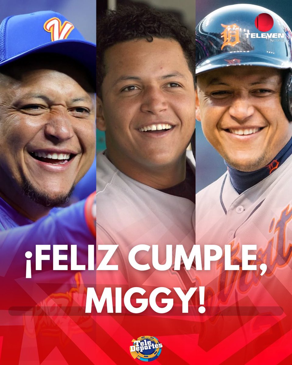 Hoy cumple 42 años de edad Miguel Cabrera 😍🇻🇪

• 12 Juegos de las Estrellas 
• 4 Títulos de bateo
• 2 MVP 
• Triple Corona (2012)
• 7 Bates de Plata
• Campeón de la Serie Mundial (2003)
• Club + 500 jonrones 
• Club + 3000 hits.

¡Felicitaciones, “Miggy”! 🎉