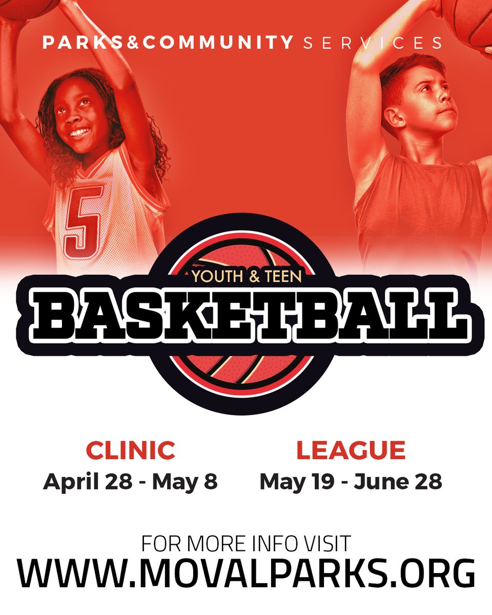 There’s still time to sign up for our Youth and Teen Basketball League and Clinics.
League (8-16 years old): Deadline is 4/22 or when filled.
Clinics (8-16 years old): Deadline is 4/25 or when filled. 

For more information visit moval.org/parks or call 951.413.3280