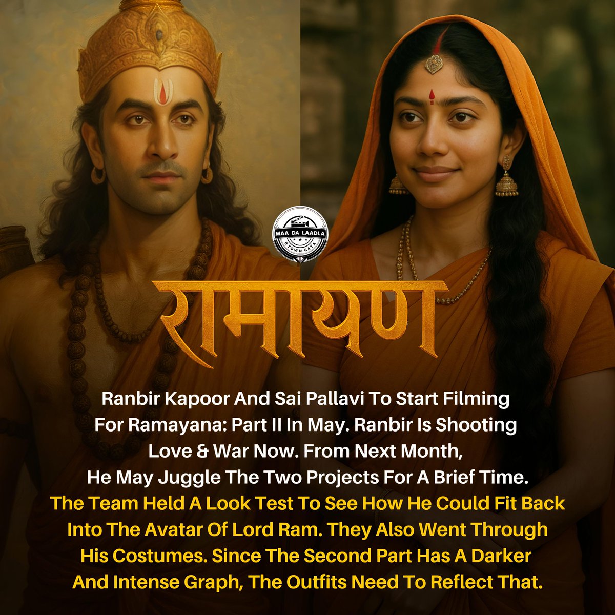 maadalaadlahere's tweet photo. Two songs are also lined up for this stint, and will be wrapped before the monsoons hit Mumbai. If things go as planned, #RamayanaPartTwo will be wrapped up by October 2025. 🙏🏻❤️🏹

#RanbirKapoor #SaiPallavi https://t.co/y0Thh6RNwl