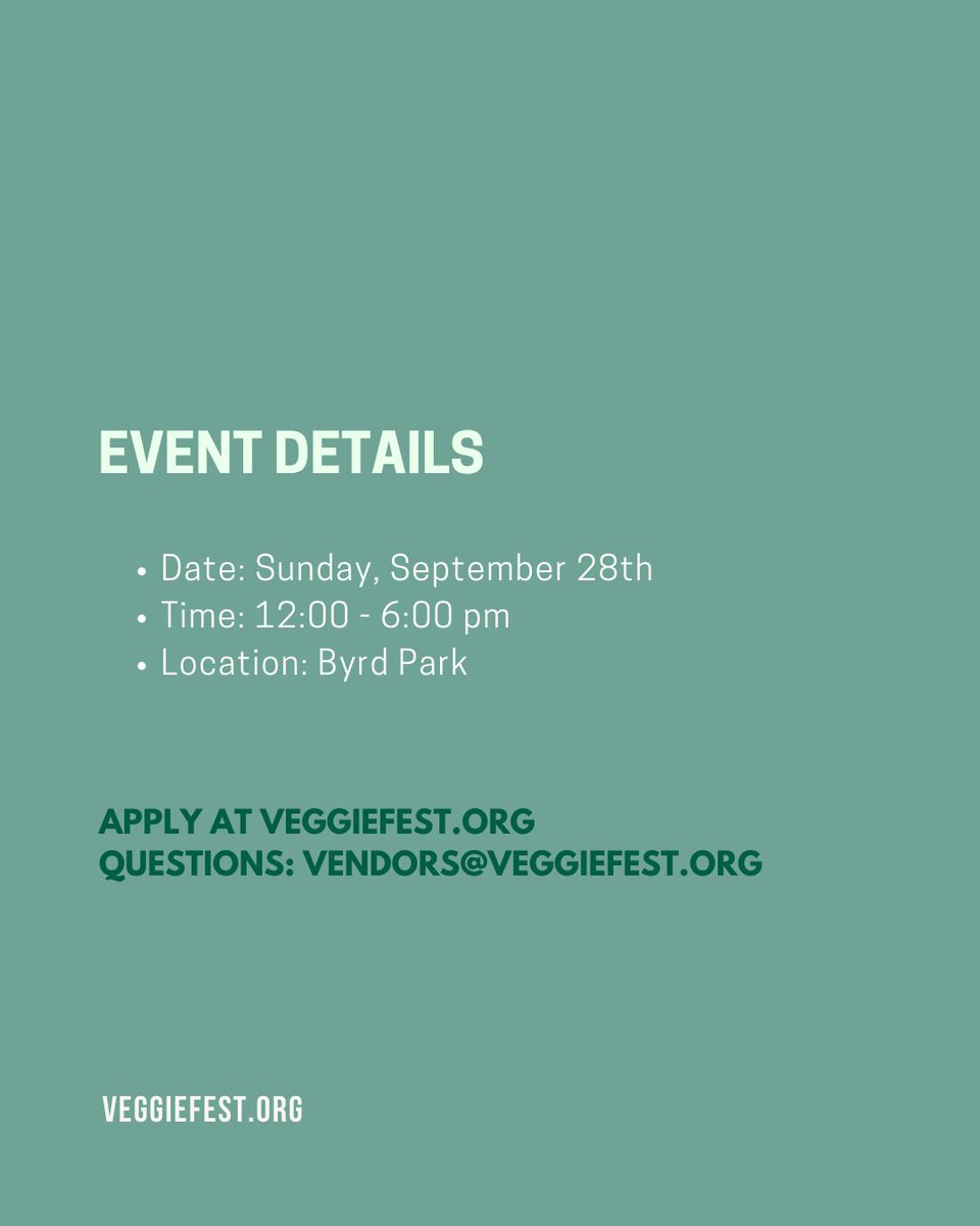 🚨 ATTENTION VENDORS: The vendor application for Richmond VegFest 2025 is officially open! 🚨

Deadlines👇

🌟Early bird deadline: 5/17
🌟Sponsor deadline: 6/30
🌟Final deadline: 8/10

🔗Apply now 👇
docs.google.com/forms/d/e/1FAI…