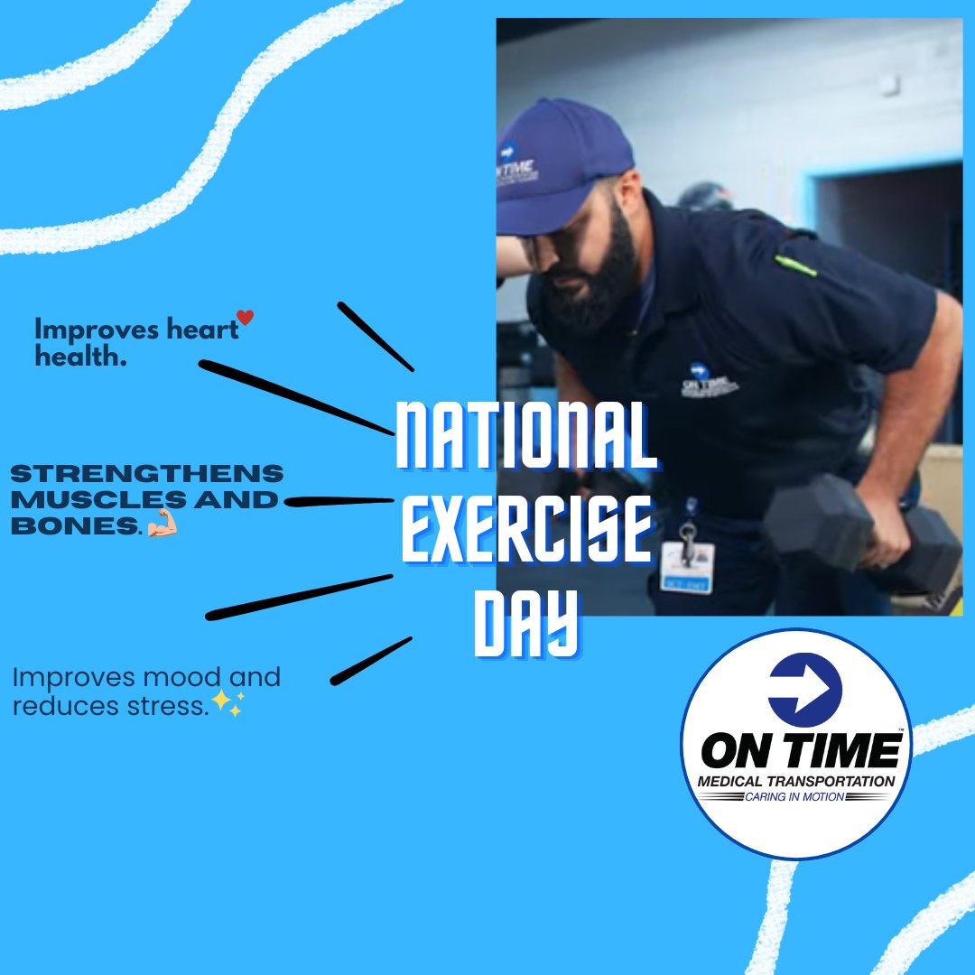 OnTimeAmbulance's tweet photo. Did you know that April 18th is National Exercise Day? Engaging in regular physical activity benefits not just your physique but also enhances your overall mood! https://t.co/bZbkILcwv0