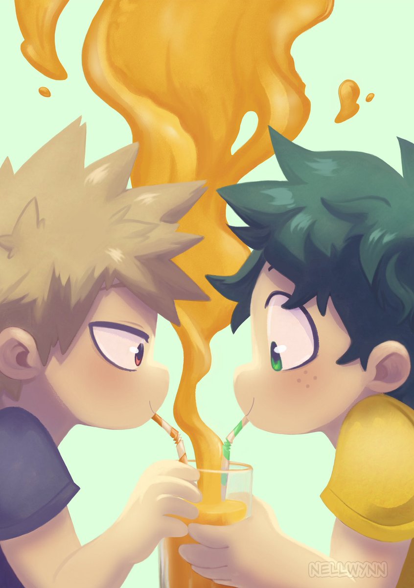Here’s the front cover I was given the chance to draw for <a href="/ShotaDkBkDkZine/">Orange Juice!! - Zine - RELEASED !!! 🧡</a> 🧡💚 I had so much fun painting this piece ! #BKDK