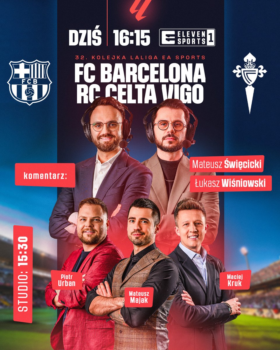 Przedstawiamy nasz skład na dzisiejszy mecz FC Barcelony z Celtą Vigo! ✨

Spotkanie rozpocznie się o 16:15, a skomentują je <a href="/matswiecicki/">Mateusz Święcicki</a>  i <a href="/LukaszWisniowsk/">Łukasz Wiśniowski</a>! 🎙

Bądźcie z nami już od 15:30 w Eleven Sports 1, bo swoimi opiniami w studiu podzielą się <a href="/matimajak/">Mateusz Majak</a>, <a href="/UrbanPiotrek/">Piotrek Urban ツ</a> i