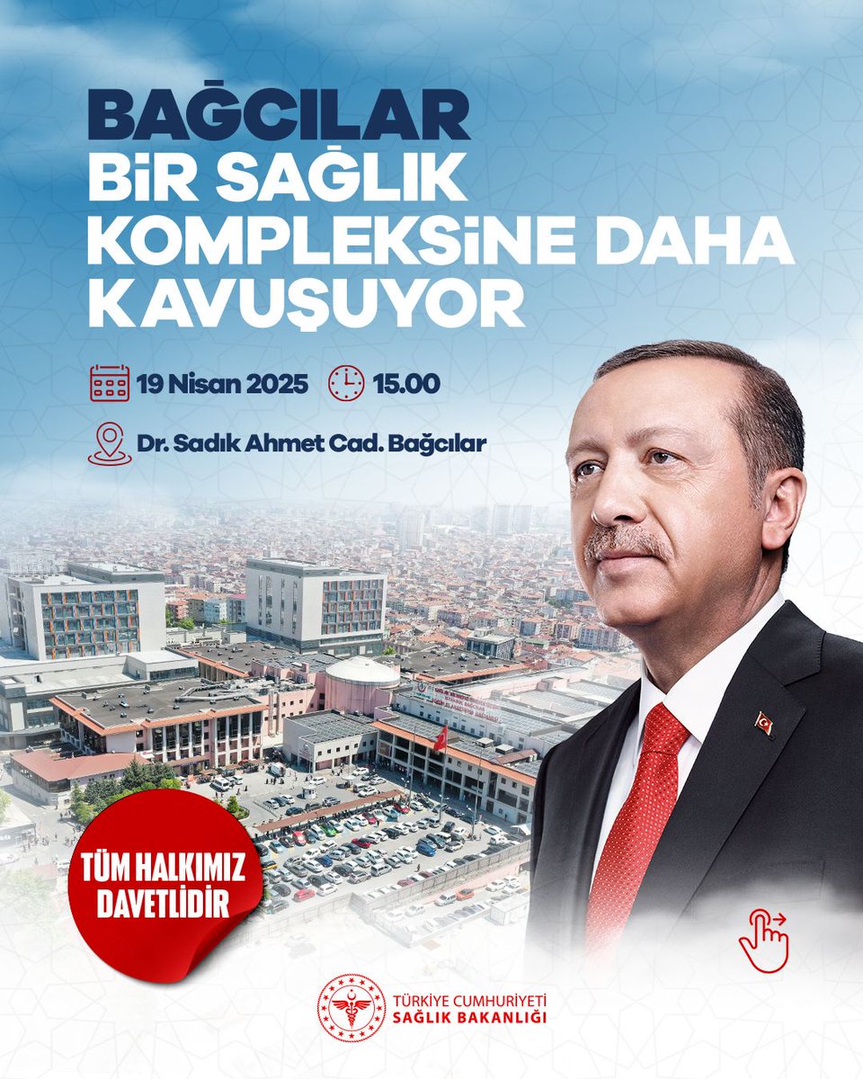 akkadinistanbul's tweet photo. Bağcılar’a sağlıkta büyük yatırım!

Cumhurbaşkanımız Sayın Recep Tayyip Erdoğan’ın teşrifleriyle, Bağcılar Kadın Doğum ve Çocuk Hastalıkları Hastanesi açılıyor. 

Kadın ve çocuk sağlığında kaliteli hizmetin kapılarını aralayacak olan bu önemli sağlık kompleksinin açılışına tüm halkımız davetlidir.

🗓️ 19 Nisan 2025 Cumartesi
🕒 15.00
📍 Dr. Sadık Ahmet Caddesi, Bağcılar