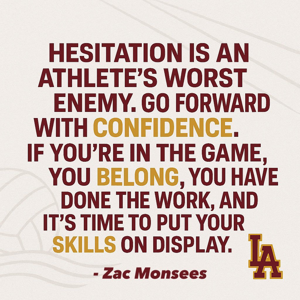 “Hesitation is an athlete’s worst enemy…”
A good reminder from Pool Reflections by Zac Monsees <a href="/zmonsees/">Zac Monsees</a> 
bit.ly/42vhQ4F

Play with purpose. Go forward. You’ve earned this.

#LoyolaWaterPolo #ConfidenceInTheWork #RamblersRise