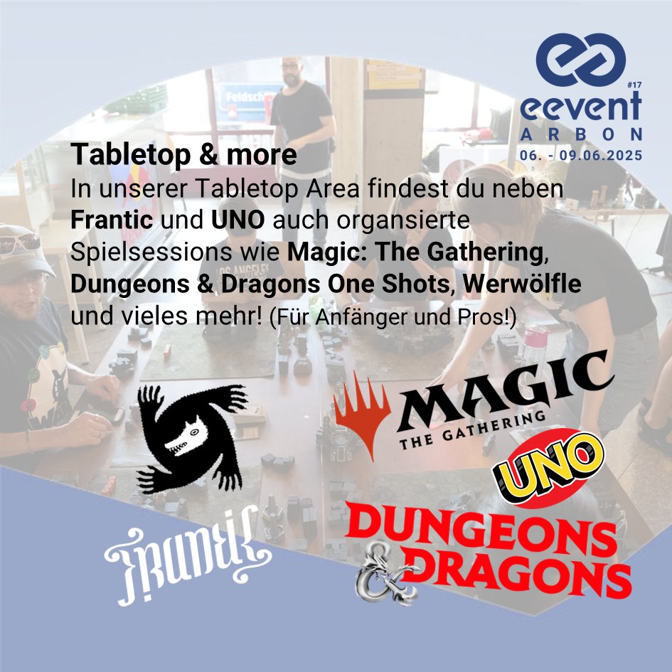 Tabletop und Boardgames-Pros aufgepasst!

Jetzt Ticket sicher auf: 17.eevent.ch/store/

#eevent #lanparty