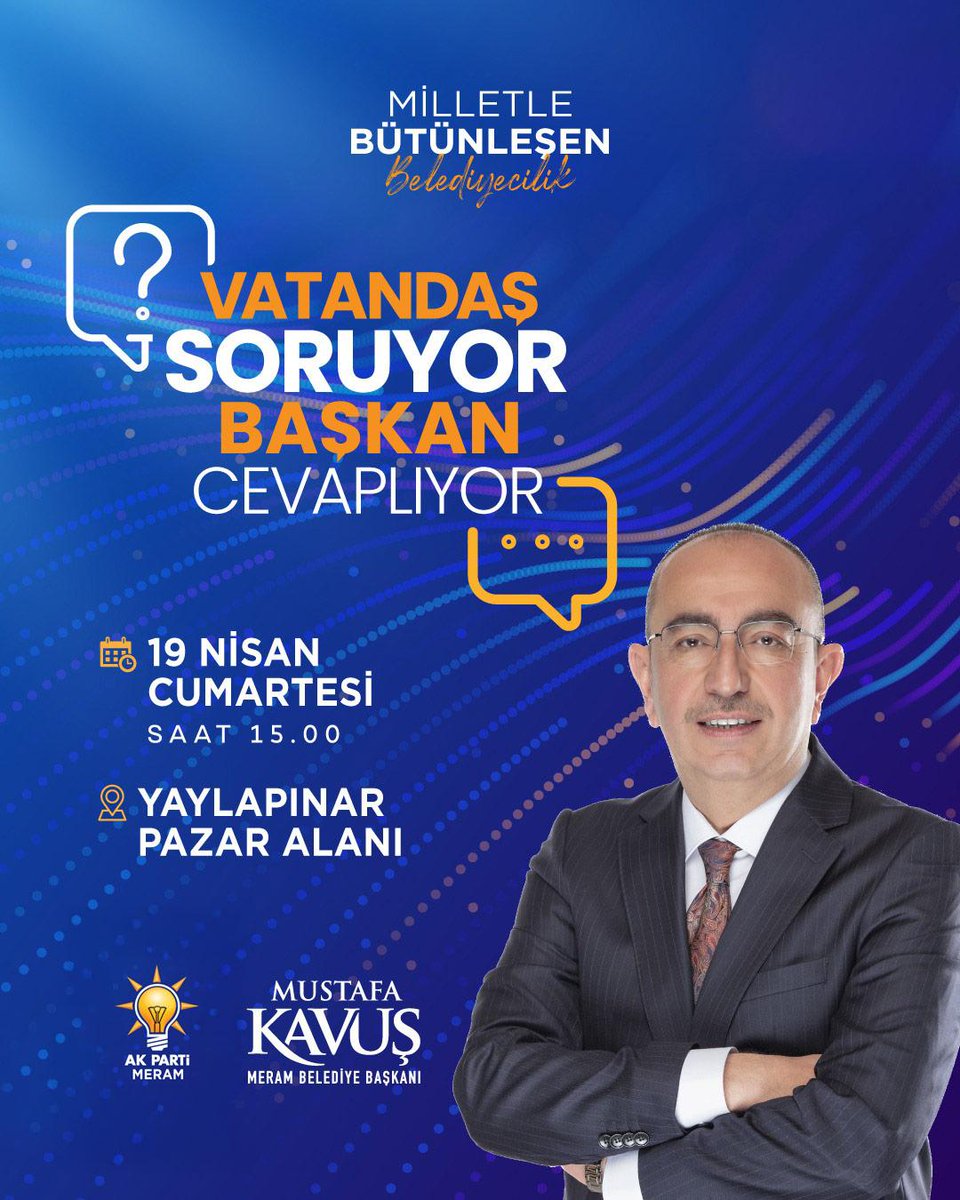 “Vatandaş Soruyor, Başkan Cevaplıyor” programlarımızın ilkini Yaylapınar Mahallemizde gerçekleştiriyoruz.

Vakti müsait olan hemşehrilerimizle Yaylapınar Pazar Alanı önünde buluşalım.😉

🗓️19 Nisan Cumartesi
🕙 15.00
📍Yaylapınar Pazar Alanı

#VatandaşSoruyorBaşkanCevaplıyor