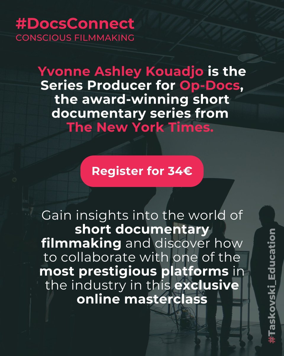 TaskovskiFilms's tweet image. 🎬 Want your doc on The New York Times&apos; Op-Docs?
Join series producer Yvonne Ashley Kouadjo  for insider tips on pitching &amp;amp; storytelling.

📅May 6 | ⏰13:30 GMT | 🎟€34
👉 shorturl.at/g4ZEA

#OpDocs #TheNewYorkTimes #docsconnect #taskovskitraining #filmmaking #Masterclass