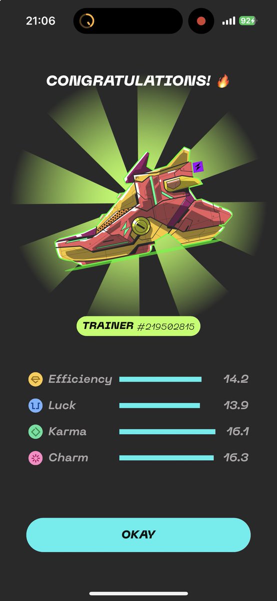 FredrikStepn's tweet photo. I just hit an amazing mint! There was a 0.09% chance to hit both Trainer and UC from this mint 🤯 it’s listed on the MP for 73449 gmt! Currently the cheapest Trainer with E socket. Help me share🥳 #StepnGO @Stepnofficial @Super_Taxy @CioSilv @u_stepn @iuriibetin @t2_stepn https://t.co/Bp1HomkAKV