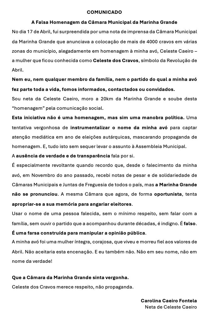 carolinacfontel's tweet photo. COMUNICADO
Falsa Homenagem da Câmara Municipal da Marinha Grande a Celeste Caeiro https://t.co/7winNblhCQ