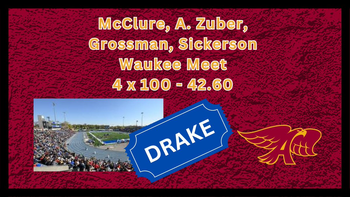 McClure, A. Zuber, Grossman, and Sickerson hit the DRAKE BLUE STANDARD in the 4x100!
<a href="/DrakeRelays/">Drake Relays</a>