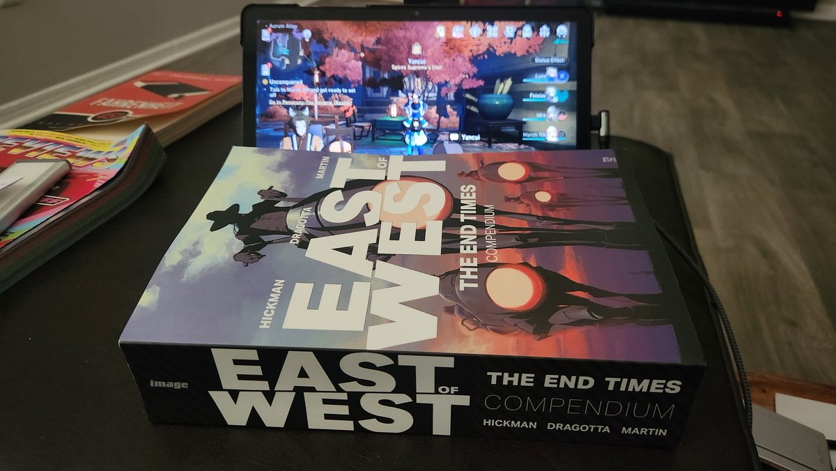 Mardigraz718's tweet image. So I bit the bullet and bought the East of West compendium cuz let's be real, that book 3 hardcover ain't happenin. At least not anytime soon! #EastofWest #HonkaiStarRail