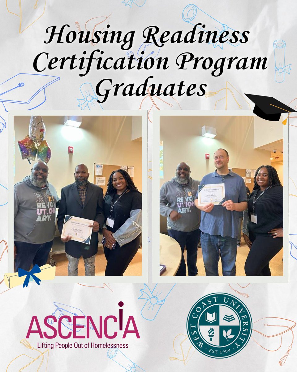 AscenciaCA's tweet photo. Congrats to the Ascencia residents who graduated from our recent Housing Readiness Certification Program! Designed to help them regain their independence and maintain permanent housing, the program was ran by Nneoma H., a @westcoastu OT Doctorate student. #OTMonth https://t.co/wEmJSOUlAl