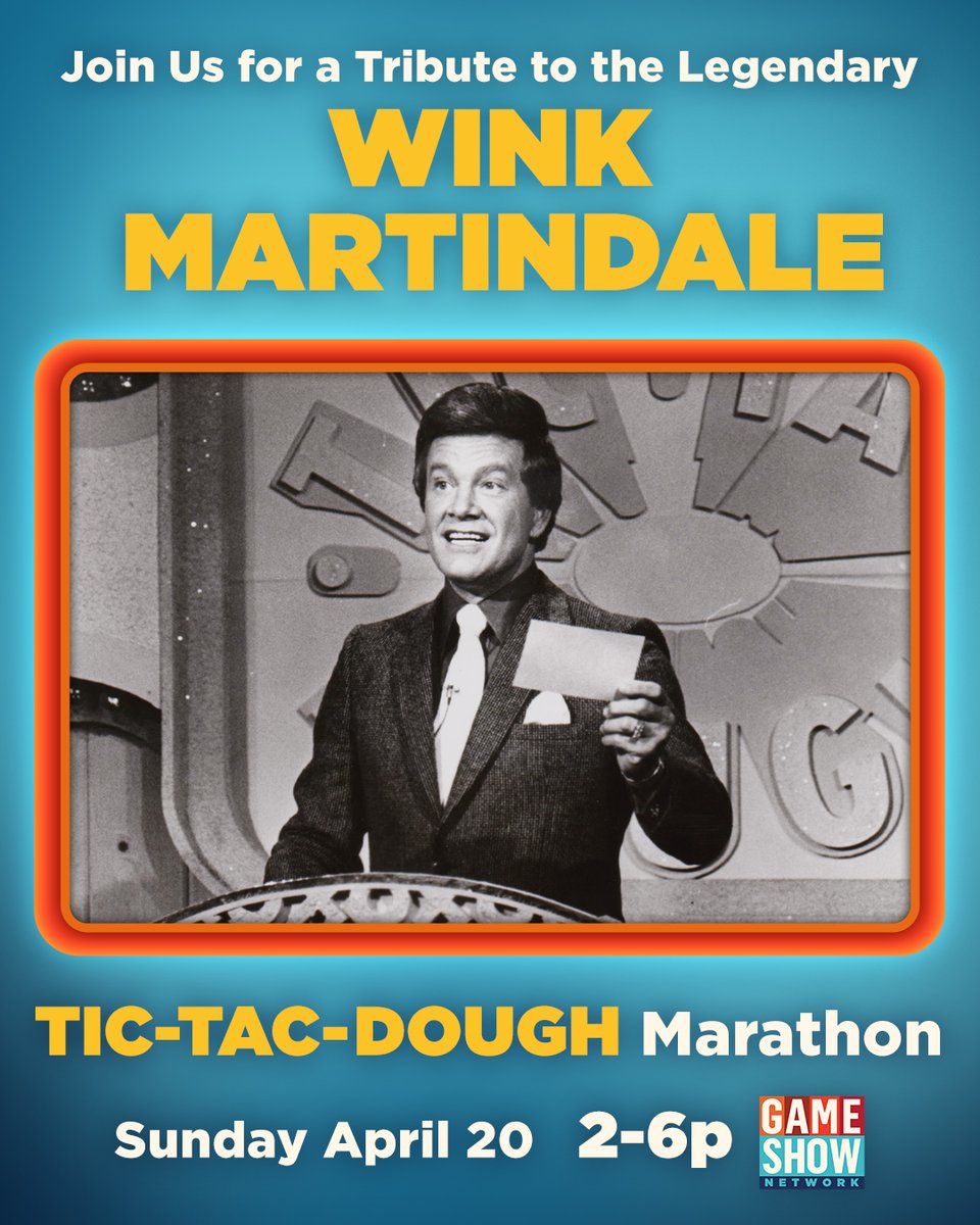 GameShowNetwork's tweet image. Join us to pay tribute to legendary game show host, Wink Martindale with episodes of Tic-Tac-Dough.
This Sunday, April 20th from 2-6p.