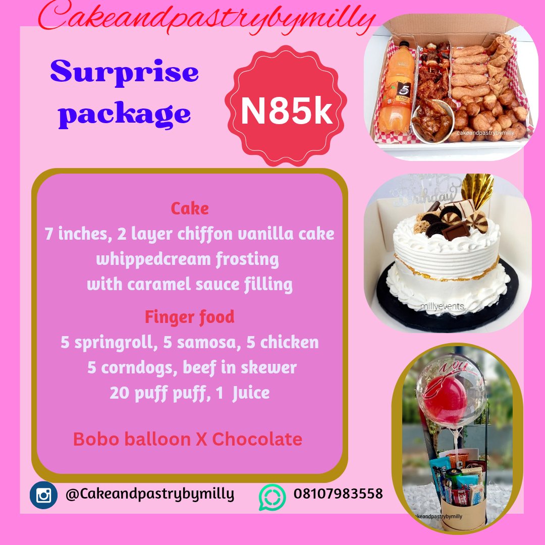 New deal in town!!!

This package is perfect as a birthday gift

📌You can choose you cake design, colour and write up.

📌You can let us know if you want to further customise your order..

📌We deliver daily within Lagos State.
📌Send a DM to place your order
