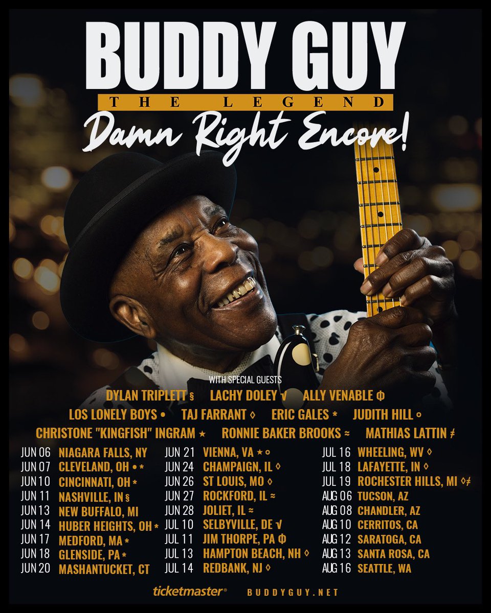 TheRealBuddyGuy's tweet image. You’re DAMN RIGHT Buddy is adding August dates! The 2025 Damn Right Encore Tour is coming. Get tickets and more info at buddyguy.net. - Team BG