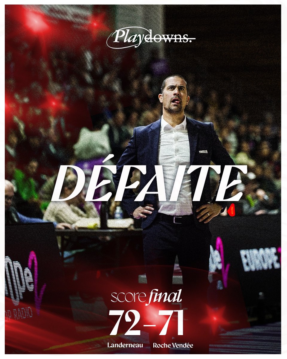 larochevendee's tweet image. Les Yonnaises perdent le contrôle de la rencontre dans le 4ème quart et s'inclinent d'un petit point à la Cimenterie.. ❌ 

Victoire obligatoire, mercredi à domicile contre Chartres pour le match 2 des #Playdowns. TOUS EN ROUGE ! 🔴