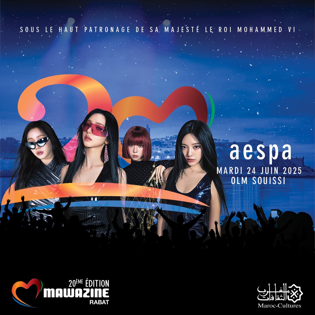 Fans de K-pop, ce moment est pour vous !
<a href="/aespa_official/">aespa</a>  débarque à Rabat le 24 juin pour faire vibrer OLM Souissi.
Un show 100% énergie, 100% vibes, 100% K-pop.
Le phénomène coréen s’invite à Rabat pour un show à couper le souffle !
 
#KpopNation #AESPAOnStage #Mawazine2025