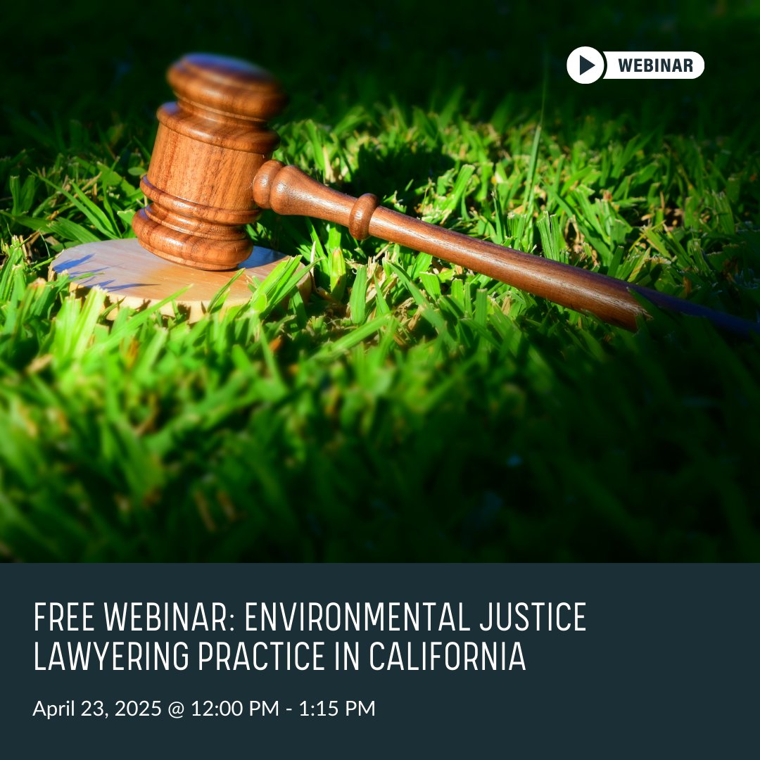 🌿 Free Webinar Alert! 🌿
Environmental Justice Lawyering Practice in California
📅 April 23 | 🕛 12:00–1:15 PM | 💻 Online
✨ Self-study credit available
 🎓 Learn about career pathways in EJ lawyering

👉 Register now: bit.ly/4iruyWC