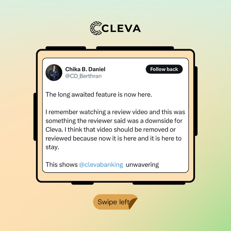 clevabanking's tweet photo. Our naira deposits feature is still making waves!

We love to see how useful this feature has been for you since we launched it. As you can see, reviews don’t lie.

How’s the naira deposits feature on Cleva making a difference for you?