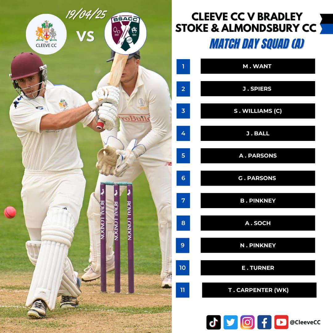 Cleeve CC (@cleevecc) on Twitter photo 2025 here we go - buzzing to get going 🤞
A mix side takes on <a href="/BStokeAlmondsCC/">Bradley Stoke & Almondsbury Cricket Club</a> fingers crossed weather plays ball and we can blow the cop webs off! 🎉
⏰2 pm start
🏏 30 overs
Enjoy fellas 👏👏 2025 here we go - buzzing to get going 🤞
A mix side takes on <a href="/BStokeAlmondsCC/">Bradley Stoke & Almondsbury Cricket Club</a> fingers crossed weather plays ball and we can blow the cop webs off! 🎉
⏰2 pm start
🏏 30 overs
Enjoy fellas 👏👏