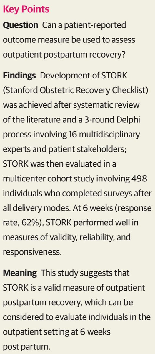 Pervez Sultan (@pervezsultanmd) on Twitter photo Ever wondered why we only track the infant after childbirth and not #maternal #postpartum #recovery?
Before now we didn’t have an appropriate #measure…
This 5 year project, funded by the <a href="/StanfordMCHRI/">Stanford Maternal & Child Health Research Inst.</a> Harman Grant involved development and validation of the new STORK measure Ever wondered why we only track the infant after childbirth and not #maternal #postpartum #recovery?
Before now we didn’t have an appropriate #measure…
This 5 year project, funded by the <a href="/StanfordMCHRI/">Stanford Maternal & Child Health Research Inst.</a> Harman Grant involved development and validation of the new STORK measure