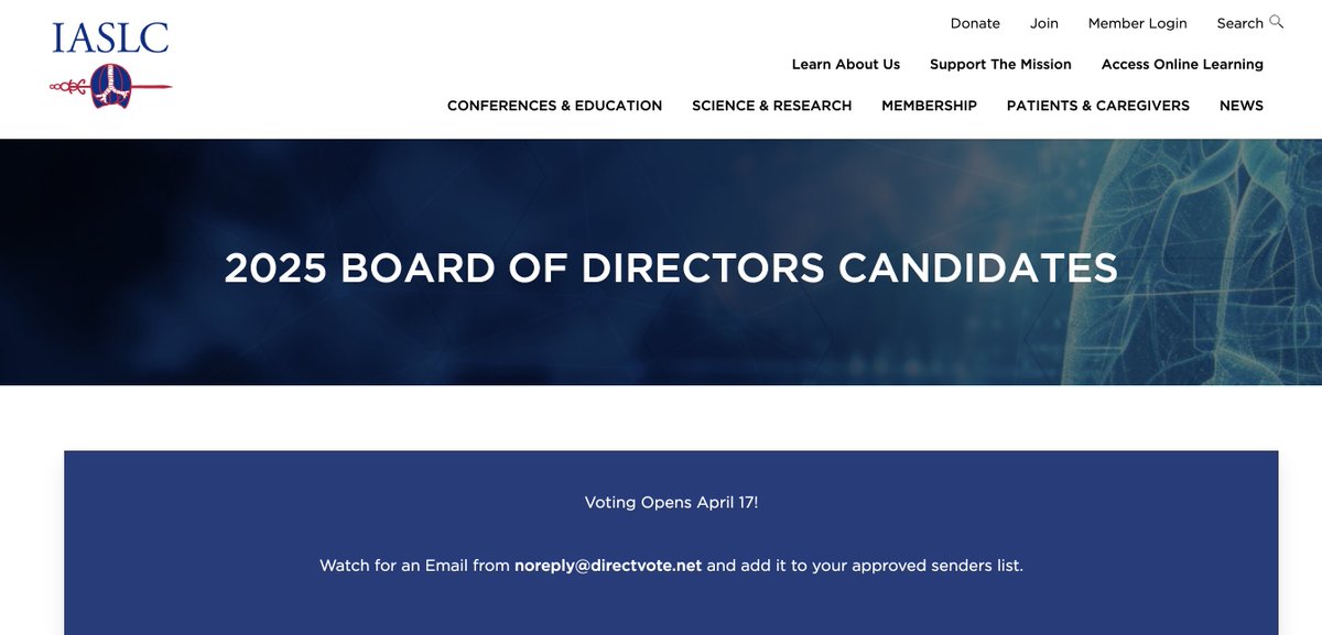 Stephen V Liu, MD (@stephenvliu) on Twitter photo All <a href="/IASLC/">IASLC</a> members - be sure to vote in the Board of Directors election now!
Great to see such passionate and amazing candidates this year including <a href="/HHorinouchi/">Hidehito HORINOUCHI</a> for Undesignated Seat #2, <a href="/ns_chd/">Navneet Singh</a> for Countries Not Previously Represented, and my podcast co-host <a href="/NarjustFlorezMD/">Narjust Florez, MD, FASCO</a> All <a href="/IASLC/">IASLC</a> members - be sure to vote in the Board of Directors election now!
Great to see such passionate and amazing candidates this year including <a href="/HHorinouchi/">Hidehito HORINOUCHI</a> for Undesignated Seat #2, <a href="/ns_chd/">Navneet Singh</a> for Countries Not Previously Represented, and my podcast co-host <a href="/NarjustFlorezMD/">Narjust Florez, MD, FASCO</a>
