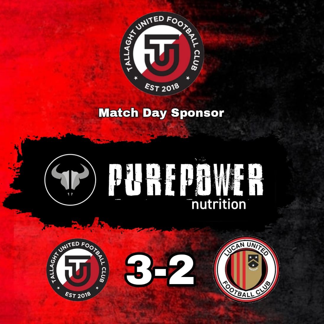 ⚽️Sponsorship shoutout ⚽️

We would like to thank PurePower Nutrition for sponsoring our 3-2 win against Lucan United in the LFA quarter finals. Without sponsorship we would not be in the position we are, and we would like to thank everyone at PurePower for their generosity.