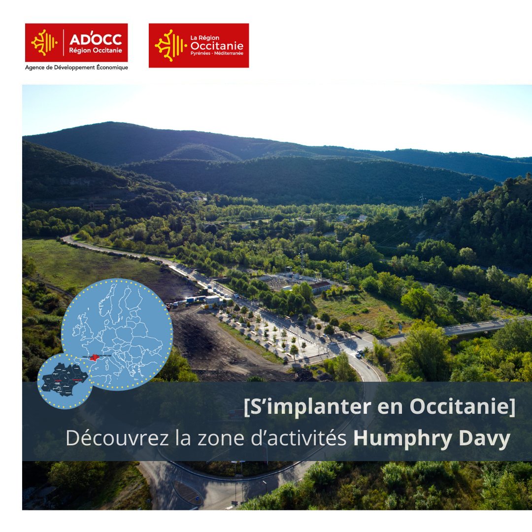 [S’implanter #Occitanie] ☀️
L’OZE Humphry Davy, située à proximité d'#Alès dans le #Gard, est une zone d'activités industrielle et artisanale. 
Des parcelles de 2.500 m² à + de 9.000 m²  sont actuellement disponibles.
Le descriptif complet de la zone ➡️ invest-in-occitanie.com/bien/zone-acti…