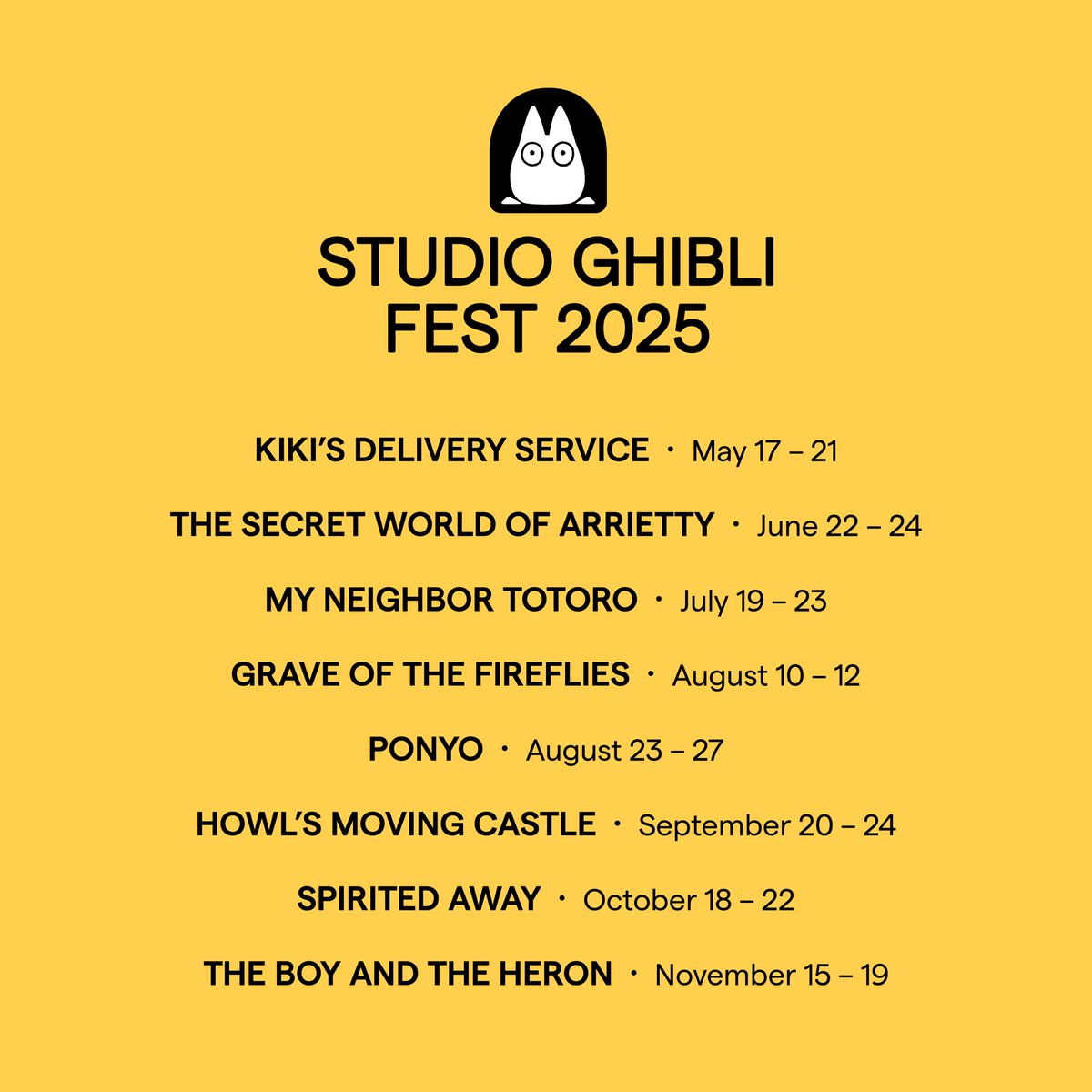 🌲 Studio Ghibli Fest 2025 Lineup. Tickets on sale now.
brnw.ch/21wS3Z3