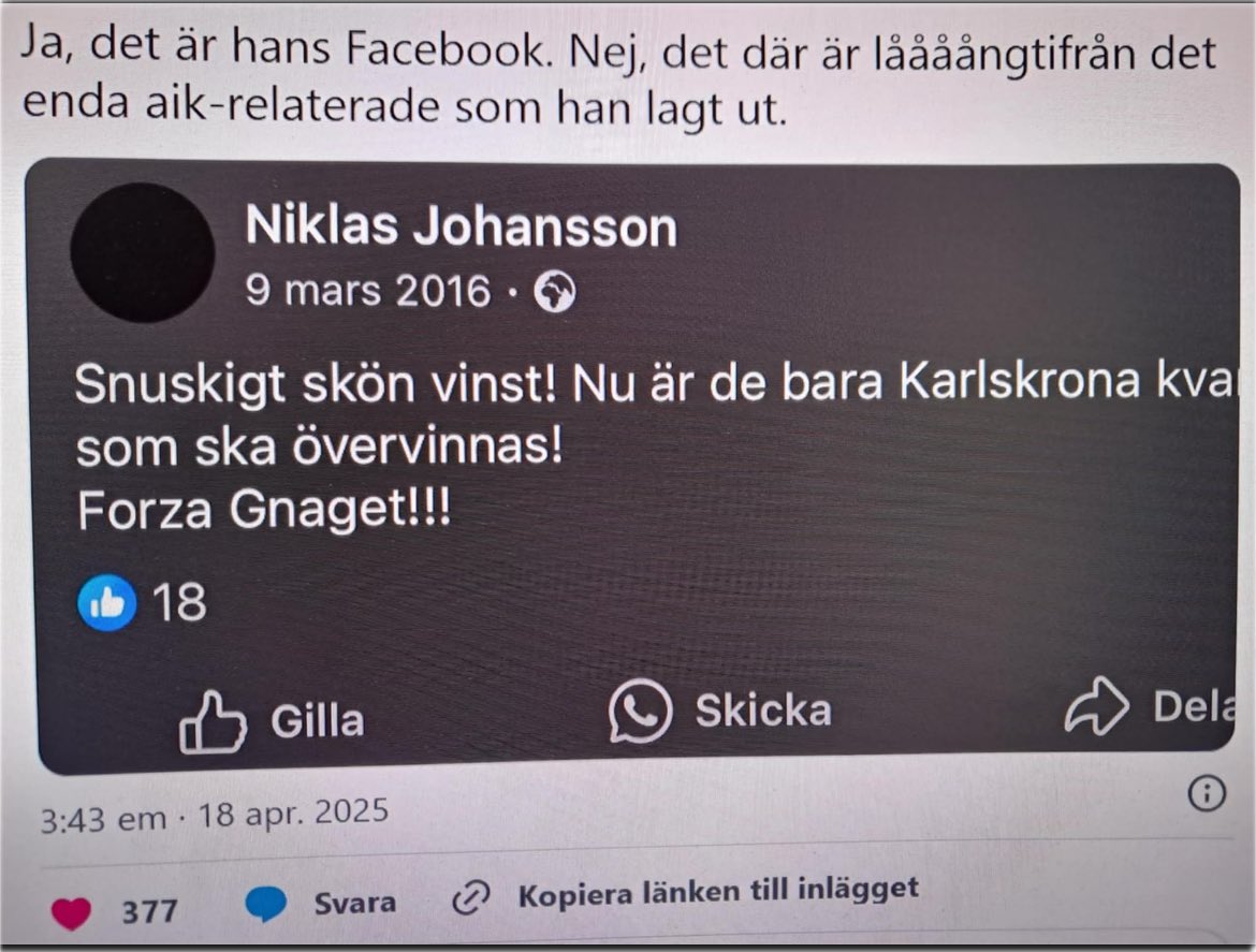 ItsJustFreakz's tweet photo. Även om detta är 2016 så är väl det inte så bra eller rättvist att denna domare dömmer en final mellan @DIFHockeyse - @AIKishockey #GnagarSvin #AlltidOavsett #HAFinal https://t.co/zInyOxCr1X