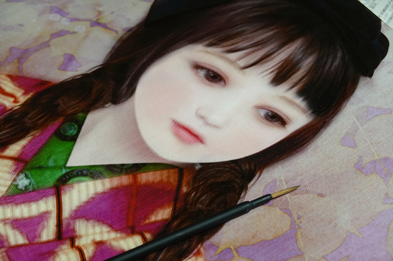 絵画 横田美晴作 「冬の草原で遊ぶ少女」 - 絵画