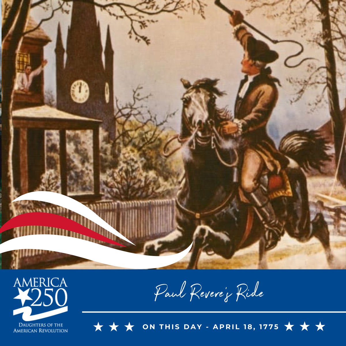 Today, we commemorate the 250th anniversary of Paul Revere’s ride! #OTD  in 1775, Paul Revere embarked on his legendary midnight ride—warning the countryside that British troops were advancing. the alarm was raised... and the spark of revolution was lit. #America250