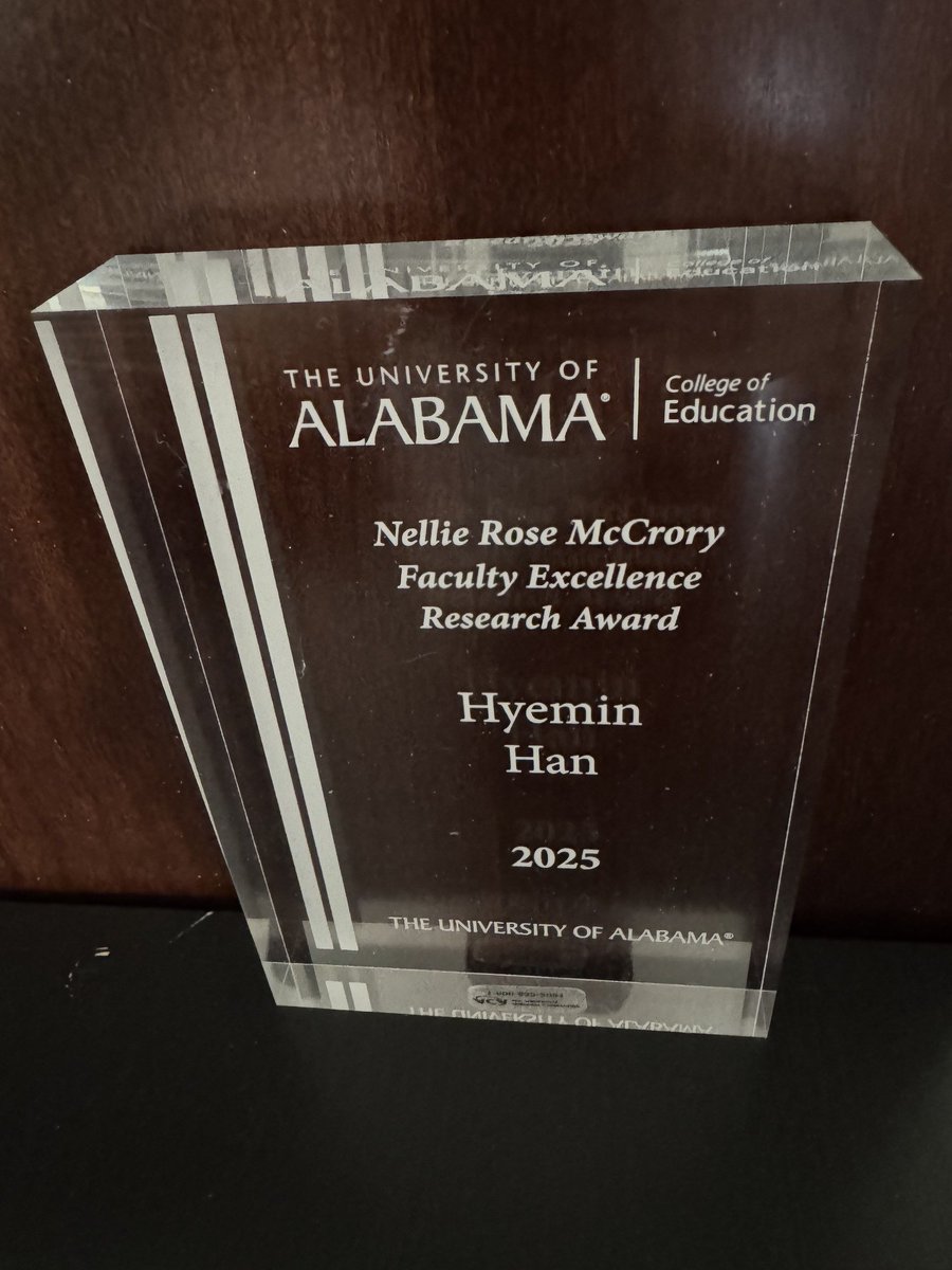 I am truly honored to receive 2025 Nellie Rose McCrory Faculty Excellence Award in Research at the College of Education <a href="/UofAlabama/">The University of Alabama</a>! I appreciate unconditional support from my program and department colleagues. I will keep going and will never stop!