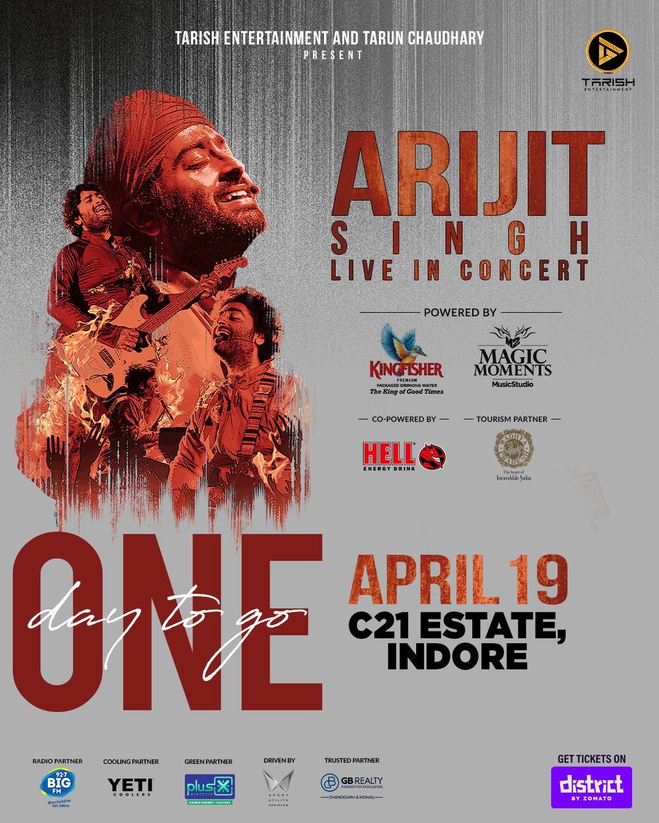 tarishlive's tweet photo. One sleep away from soul therapy. 

Catch the madness live with @arijitsingh live tomorrow.

#ArijitSinghLive #tarishentertainment #arijitsingh #indore #magicmoments #tarishlive #kingfisher #kingsofgoodtimes #HellEnergyIndia #yeticoolers #BIGFM #GBRealty #mptourism #plusxelectric https://t.co/oE5LtP4SBp