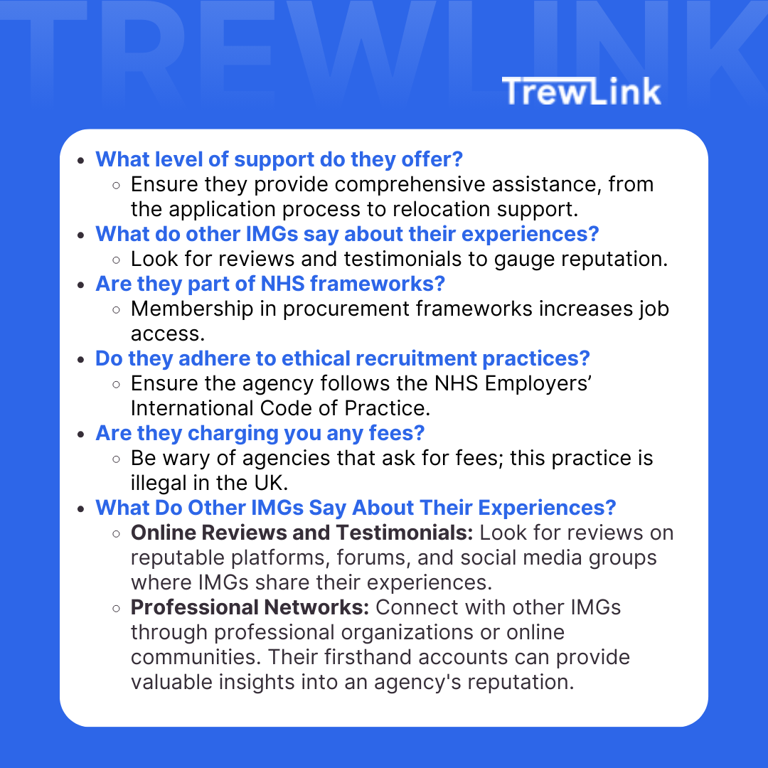 LinkTrew's tweet image. Key questions IMGs should ask when choosing a recruitment agency: Are they NHS-approved? Do they charge fees? 

community.trewlink.com/forum-qxt6vsdi…

 #IMGs #HealthcareCareers #UKBound  #InternationalDoctors #NHSJobs #RecruitmentTips