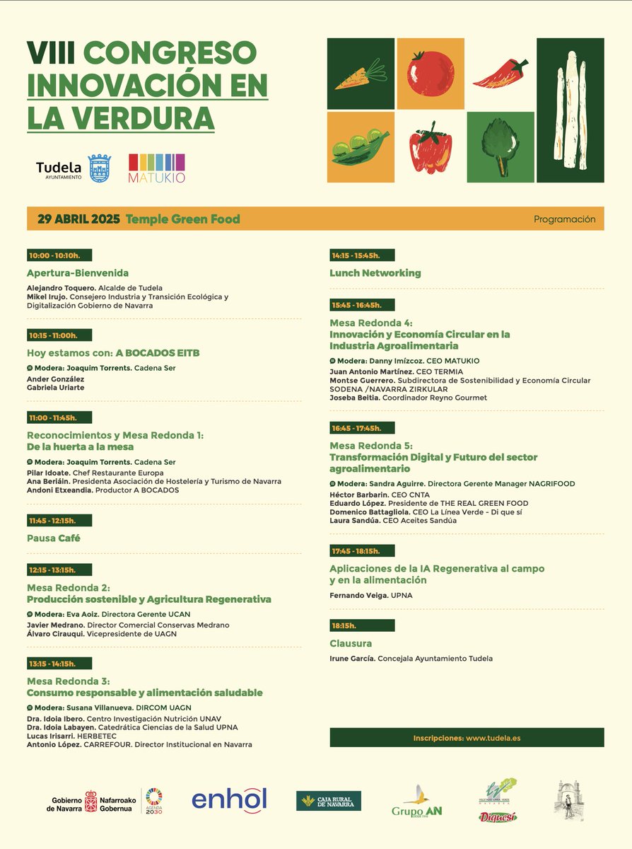 Ya está aquí el VIII Congreso de Innovación en las Verduras de Tudela, inscripciones en: matukio.es/eventos/congre…