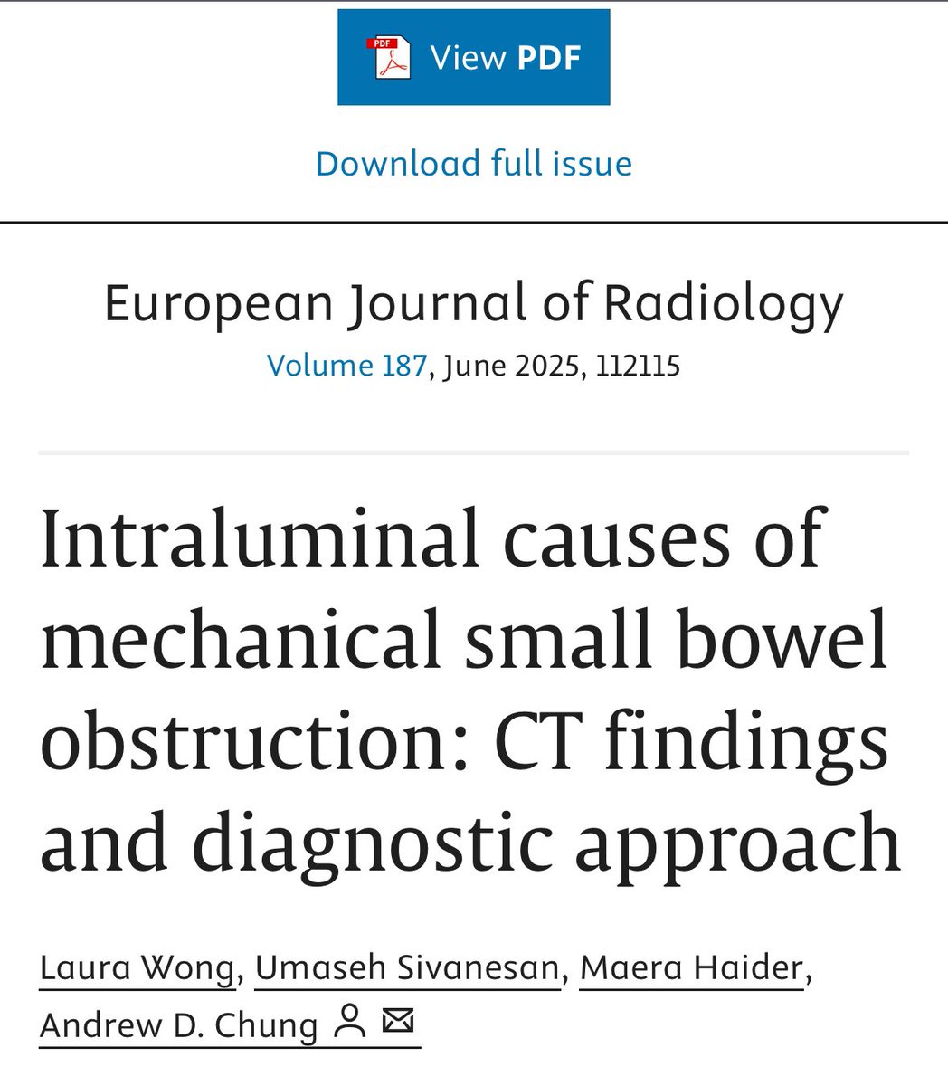 ADChungMD's tweet image. Hot off the presses! Drs. Wong and Sivanesan (PGY-4) walk us through the intraluminal causes of small bowel obstruction — what imaging features suggest these uncommon etiologies? Now available Open Access! #radiology #radres
sciencedirect.com/science/articl…