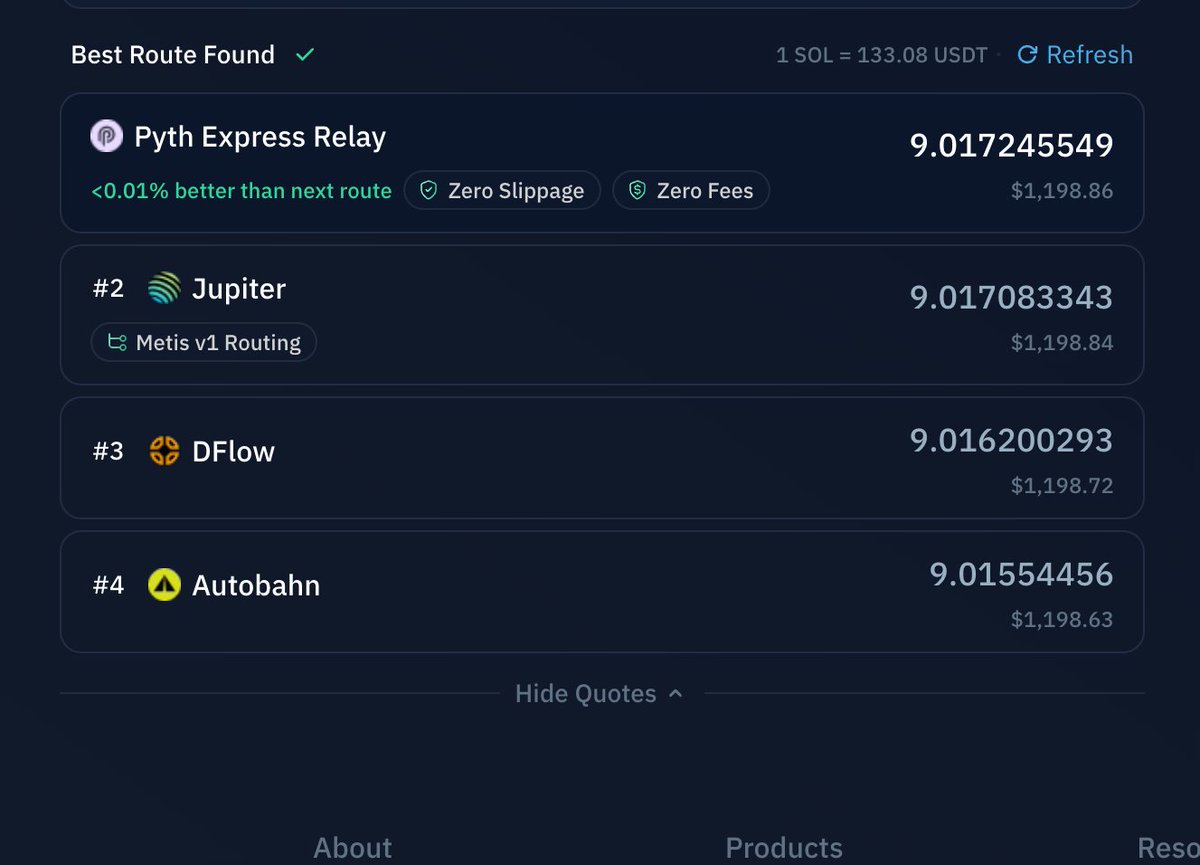 TheBlockchainO's tweet photo. @KaminoFinance @solana @KaminoFinance Meta-Swap integrates Pyth Express Relay, bringing a revolutionary RFQ system that guarantees:

- Zero Fees
- Zero Slippage
- Zero MEV

Unlike traditional DEXs, broadcasts your trade to a network of searchers creating competition to offer you the best price✅
#swap https://t.co/6LpqANk9Xi