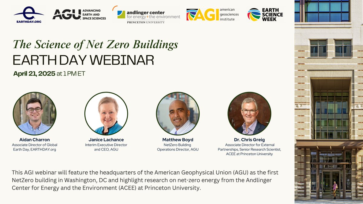 American Geosciences Institute (@agi_updates) on Twitter photo 🌍 Go Net Zero this #EarthDay2025! Join AGI’s free webinar 4/21 @ 1PM ET on the future of green buildings 🏢⚡️
🎥 Register: forms.office.com/pages/response…
<a href="/theAGU/">AGU (American Geophysical Union)</a> @earthdaynetwork #NetZero #ESW2025 🌍 Go Net Zero this #EarthDay2025! Join AGI’s free webinar 4/21 @ 1PM ET on the future of green buildings 🏢⚡️
🎥 Register: forms.office.com/pages/response…
<a href="/theAGU/">AGU (American Geophysical Union)</a> @earthdaynetwork #NetZero #ESW2025