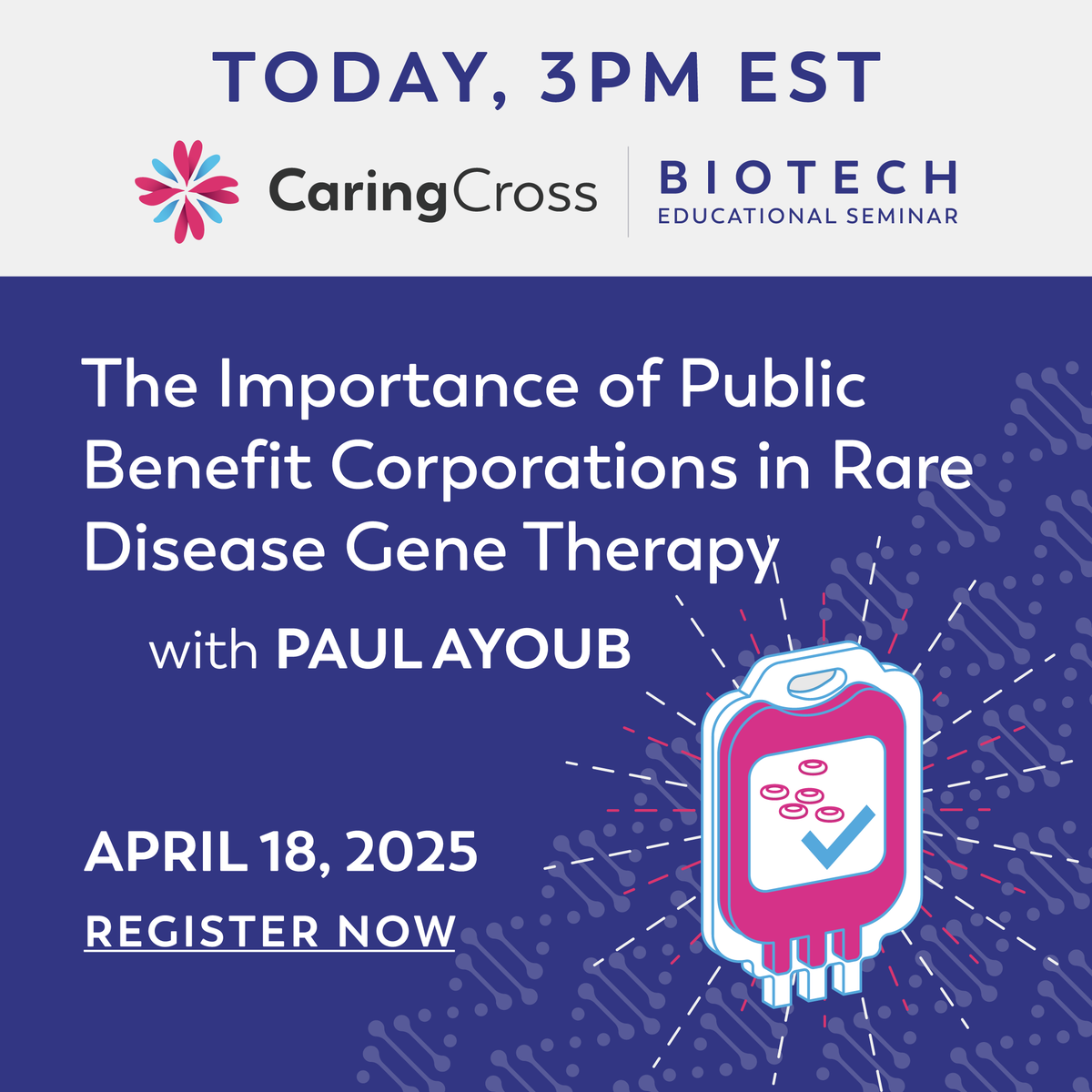 Join us for our Biotech Educational Seminar: 
The Importance of Public Benefit Corporations in Rare Disease Gene Therapy
With Dr. Paul Ayoub, CEO of Rarity PBC

🔗 Register: caringcross.org/events
#Biotech #CGT #GeneTherapy #lentiviralvector #CaringCross #lentiviral #hemophilia