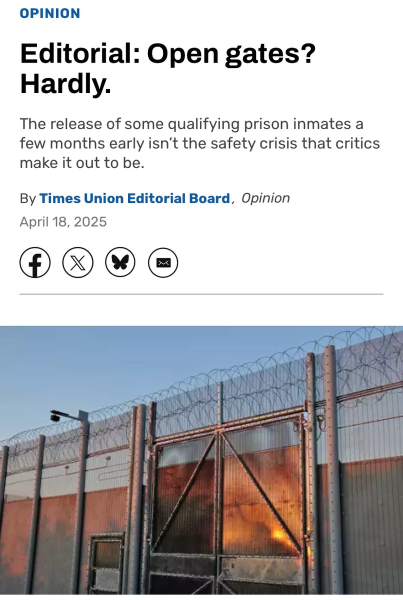 MUST READ: Times Union Editorial Board supports Earned Time Act &amp; Marvin Mayfield Act. "These aren’t radical ideas, as other states’ experience shows. Neither of these proposals opens the prison gates. They represent opportunities to consider individual cases and determine how